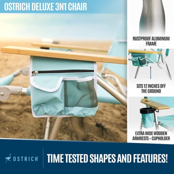 Ostrich Deluxe 3N1 Lightweight Outdoor Lawn Beach Lounge Chair w/Footrest, Aqua - Image 13