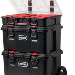 Modular Tools Organizer for Garage Storage and DIY, 3 Piece Resin Rolling Tool Box System for Small Parts