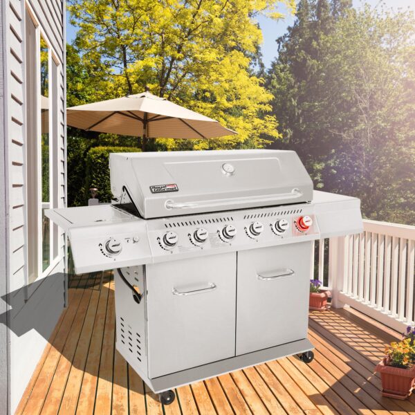 Royal Gourmet GA6402S Stainless Steel Gas Grill, Premier 6-Burner Propane Grill with Sear Burner and Side Burner, 74,000 BTU, Cabinet Style, Outdoor BBQ Party Grill, Silver - Image 9