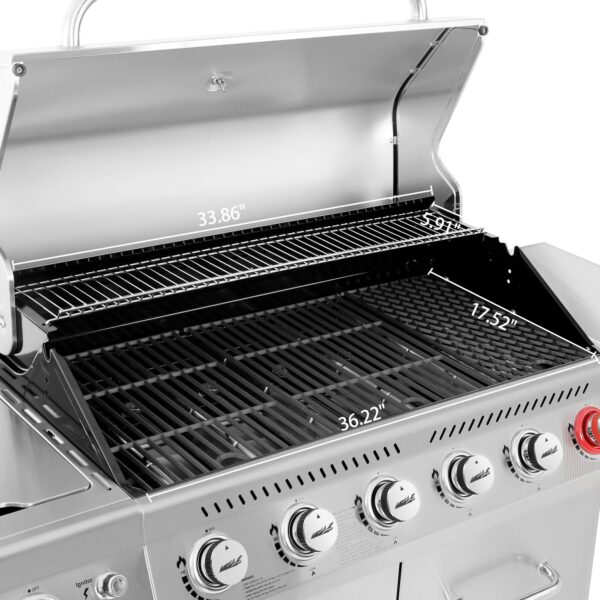 Royal Gourmet GA6402S Stainless Steel Gas Grill, Premier 6-Burner Propane Grill with Sear Burner and Side Burner, 74,000 BTU, Cabinet Style, Outdoor BBQ Party Grill, Silver - Image 13