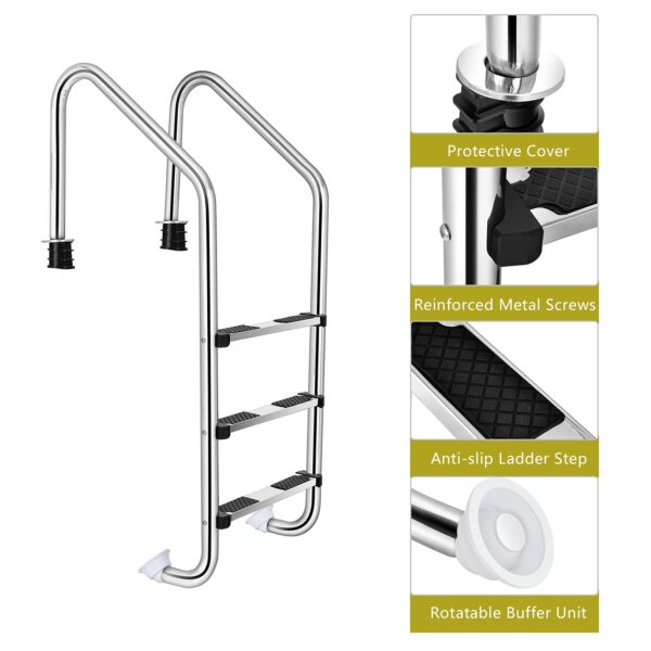 Swimming Pool Ladder, 3-Step In-Ground Stainless Steel Step for Indoor/Outdoor Pool - Image 6
