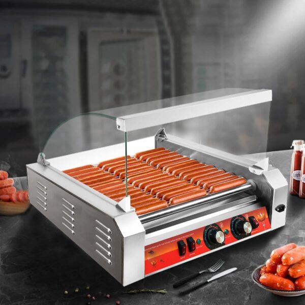 1670W Commercial Hot Dog Rollers,11 Rollers 30 Hotdog Roller Grill,Stainless Steel Hot Dog Machine With Dust Cover,Hot Dog Roller Machine With Dual Temp Control And Led Light/Detachable Drip Tray - Image 3