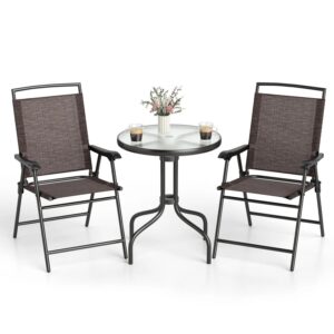 3 Pieces Bistro Set with Tempered Glass Table