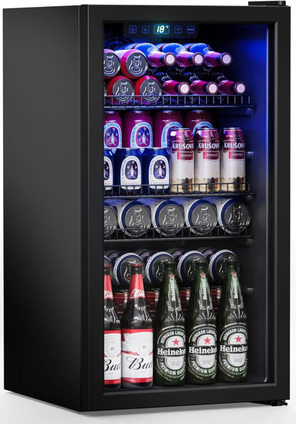 Beverage Refrigerator Cooler-120 Cans Freestanding Mini Fridge Cooler with Glass Door, Adjustable Shelves & Digital Temperature Display for Soda, Wine or Beer (Black, 3.2 Cu.Ft) - Image 2
