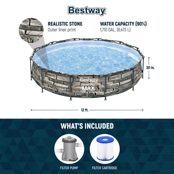 56817E 12' x 30" Steel Pro Max Round Above Ground Swimming Pool w/ Pump - Image 4