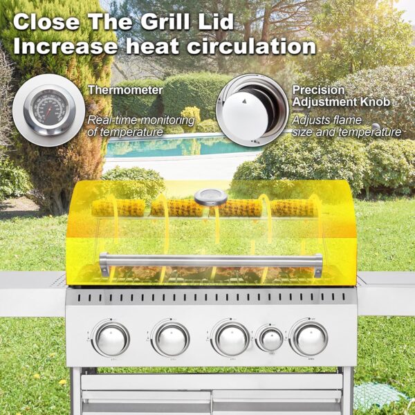 Upgraded 4 Burner BBQ Propane Gas Grill with Cast Iron Grates & Side Stove, 44,000 BTU Stainless Steel Burner Barbecue Grill for Patio, Camping, Outdoor Cooking MELLCOM - Image 40