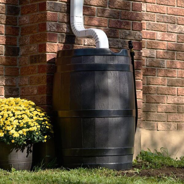 Outdoor RC45 45 Gallon Outdoor Rain Water Catcher Barrel Container, Black - Image 4
