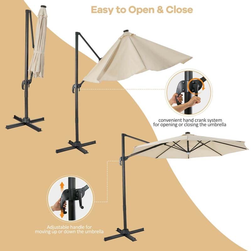 Eletriclife 10 Feet Cantilever Solar Umbrella 28LED Lighted Patio Offset Tilt 360°