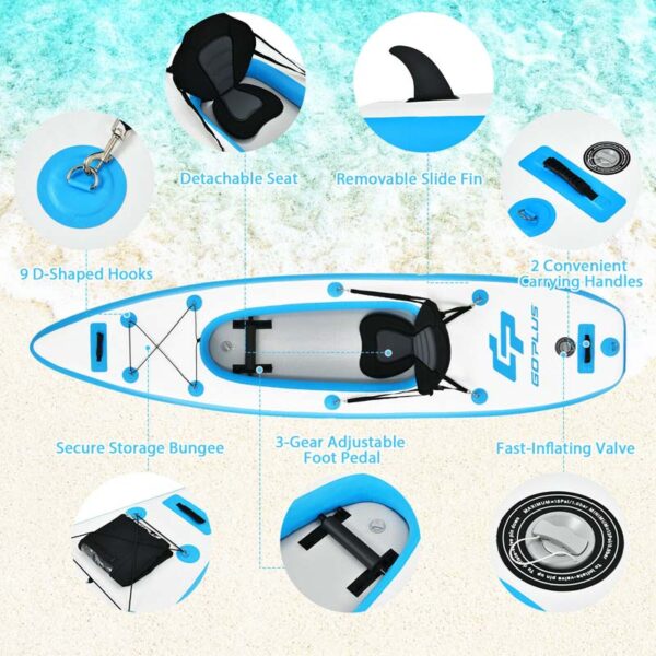 1-Person Inflatable Kayak for Touring & Fishing with Adjustable Aluminum Oars, 11FT Portable Recreational Rowboat Canoe Raft - Image 24
