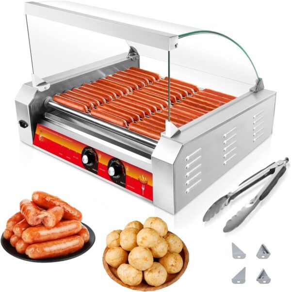 1670W Commercial Hot Dog Rollers,11 Rollers 30 Hotdog Roller Grill,Stainless Steel Hot Dog Machine With Dust Cover,Hot Dog Roller Machine With Dual Temp Control And Led Light/Detachable Drip Tray - Image 2