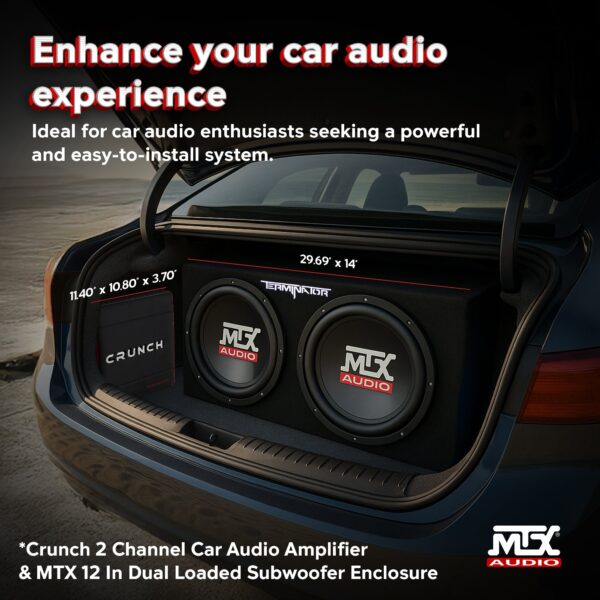 2 Channel Car Audio Amplifier & MTX 12 In Dual Loaded Subwoofer Enclosure - Image 3