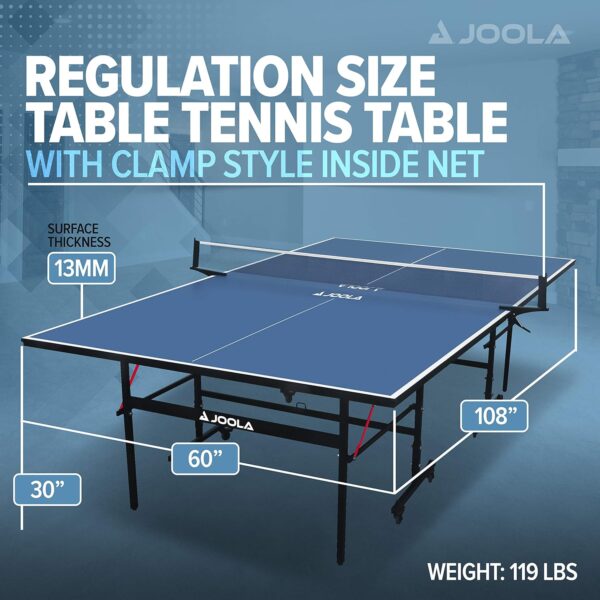 JOOLA Inside Professional MDF Indoor Ping Pong Table with Quick Clamp Table Tennis Net and Post Set - 10 Minute Easy Assembly - Tournament Quality - Foldable with Single Player Playback Mode - Image 136