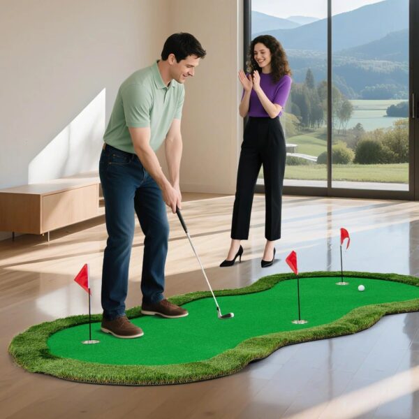 10x5FT Large Golf Putting Green with 3 Holes & 3 Flags - Image 2