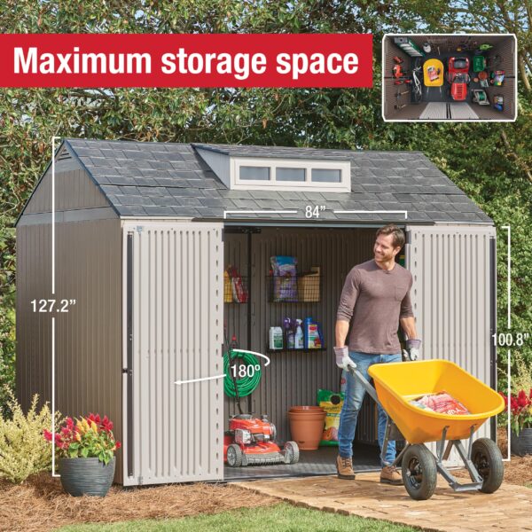 Extra Large Resin Outdoor Storage Shed With Floor (7 x 10 Ft.), Weather Resistant, Brown, Organization for Home/Lawn Mower/Backyard Equipment/Bike Storage/Pool Supplies - Image 17
