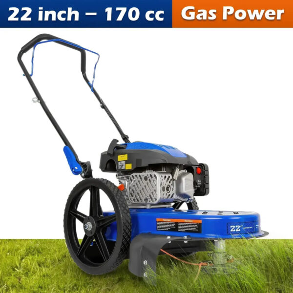 22" Walk-Behind String Trimmer – 170cc 4-Cycle Gas Engine, Heavy-Duty Push Weed Eater & Brush Cutter with 14" Flat-Free Wheels - Image 2