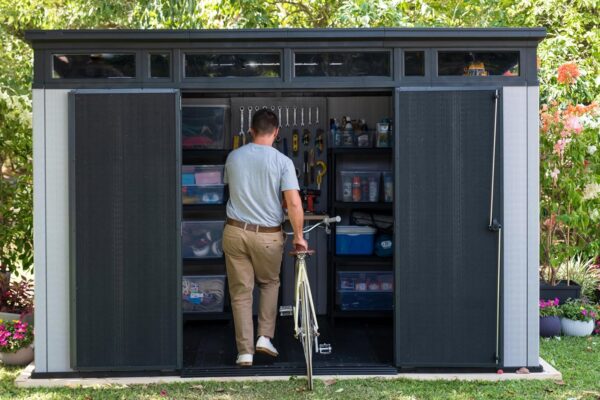 Keter Artisan 11x7 Modern Resin Outdoor Storage Shed Kit-Perfect to Store Patio Furniture, Garden Tools Bike Accessories, Beach Chairs and Lawn Mower, Grey & Black - Image 11