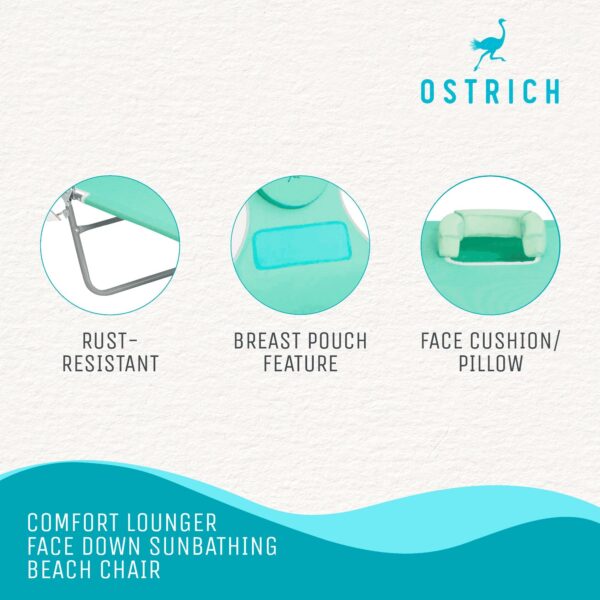 Ostrich Ladies Comfort Lounger, Portable Beach Camping Pool Tanning Chair, Teal - Image 3