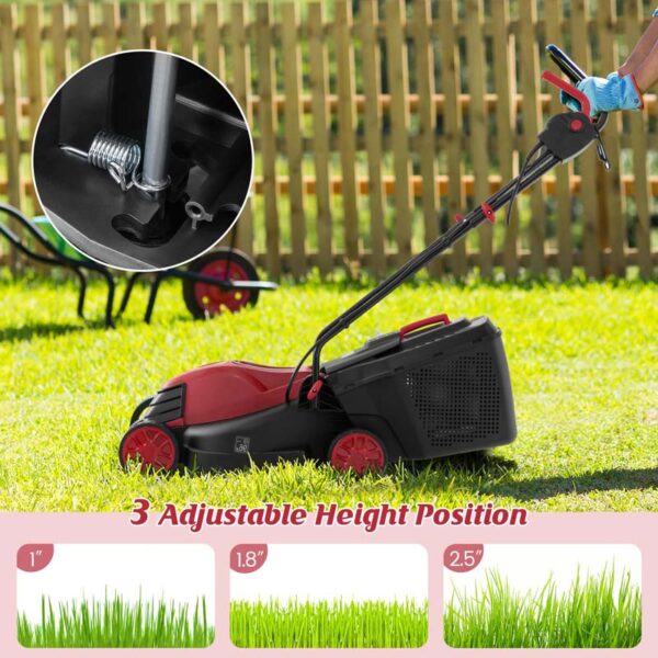 10 AMP 13" Electric Push Lawn Mower 2-in-1 Walk-Behind Lawnmower with Collection Box, 3 Adjustable Height Position - Image 14