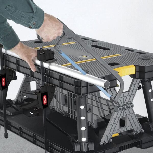 Portable Folding Table Tool Storage Stand Workbench Sawhorse w/ 12" Clamps - Image 8
