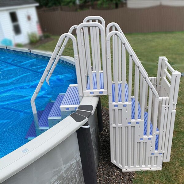 Confer Plastics Above Ground Pool System, Warm Gray, with Blue Steps & Closure - Image 7