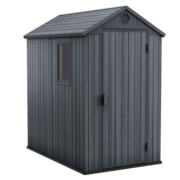 Keter Darwin 4 Foot x 6 Foot Outdoor Garden Tool Storage Shed w/Window, Graphite - Image 12