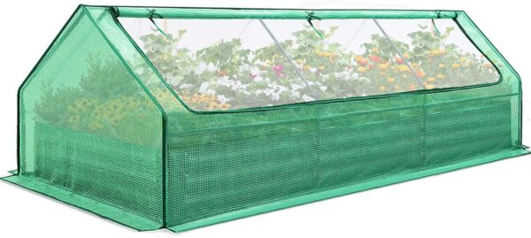 Raised Garden Bed with Cover Outdoor Galvanized Metal Planter Box Kit, w/ 2 Large Screen Windows Mini Greenhouse 20pcs T Tags 1 Pair of Gloves Included for Growing Vegetables 6x3x1ft (Clear) - Image 4