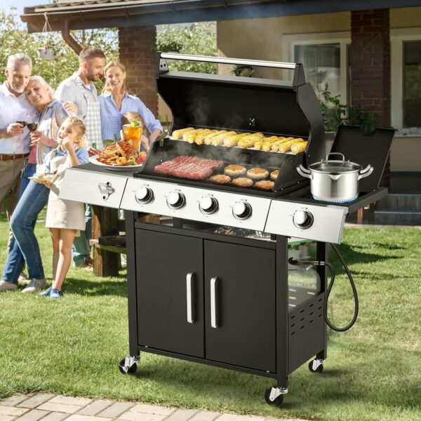 Upgraded 4 Burner BBQ Propane Gas Grill with Cast Iron Grates & Side Stove, 44,000 BTU Stainless Steel Burner Barbecue Grill for Patio, Camping, Outdoor Cooking MELLCOM - Image 51