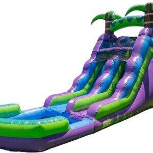 HeroKiddo 16' Purple Tropical Lightweight Premium Commercial Grade Water Slide Inflatable with Attached Pool for Kids and Adults (with Blower), Wet Dry Use, Summer Fun