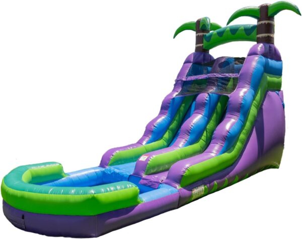 HeroKiddo 16' Purple Tropical Lightweight Premium Commercial Grade Water Slide Inflatable with Attached Pool for Kids and Adults (with Blower), Wet Dry Use, Summer Fun