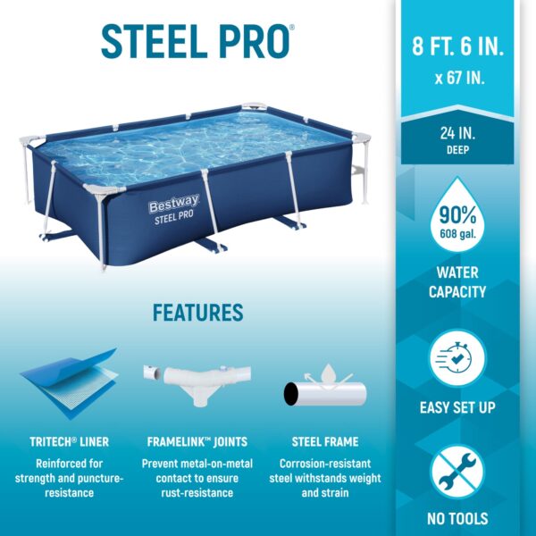 8.5'x67"x24" Rectangular Above Ground Outdoor Swimming Pool - Image 3