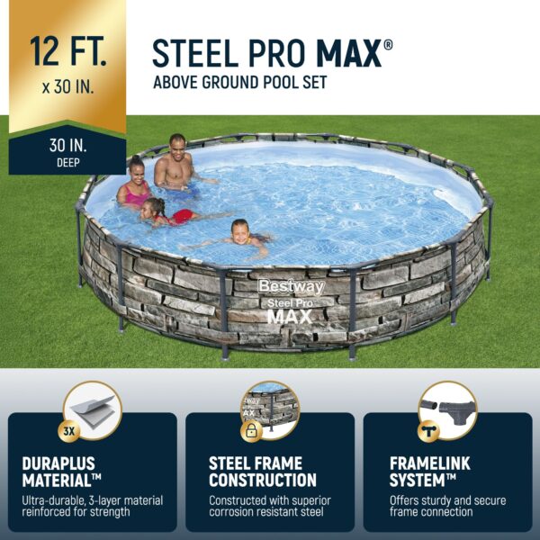 56817E 12' x 30" Steel Pro Max Round Above Ground Swimming Pool w/ Pump - Image 3