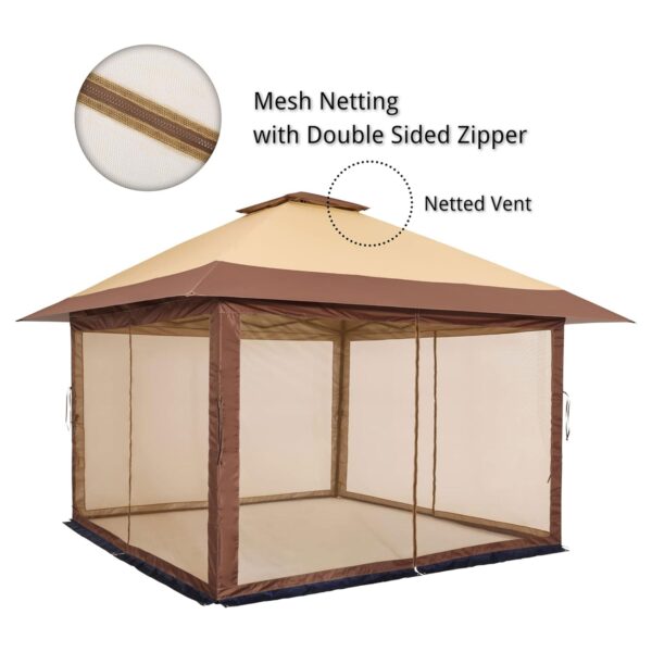 Suntime 12x12 Instant Pop Up Gazebo Solar Light Screen Canopy Tent Cover, Brown - Image 3