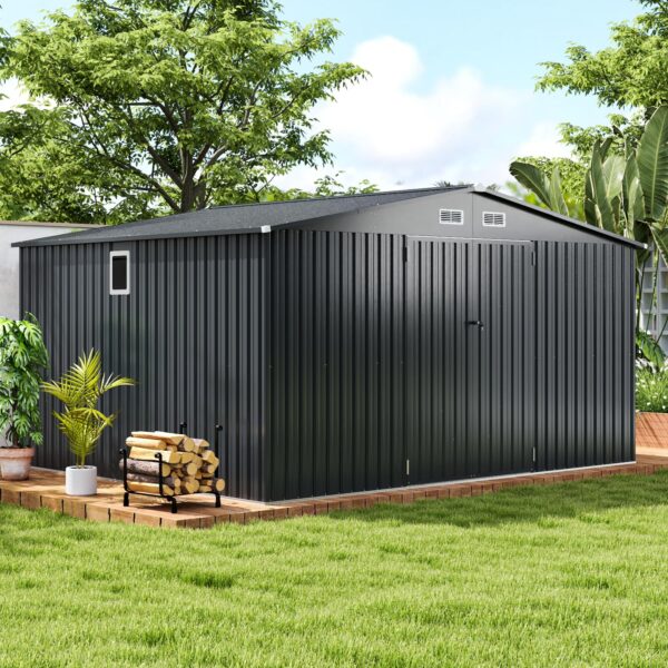 12 x 9.8 FT Outdoor Storage Shed, All-Weather & Rustproof Galvanized Metal Utility Tool Shed w/Lockable Door, Pitched Roof - Image 2