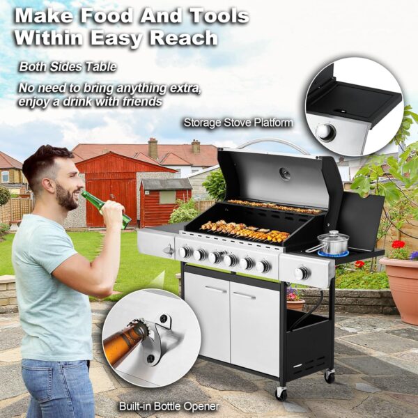 Upgraded 4 Burner BBQ Propane Gas Grill with Cast Iron Grates & Side Stove, 44,000 BTU Stainless Steel Burner Barbecue Grill for Patio, Camping, Outdoor Cooking MELLCOM - Image 27