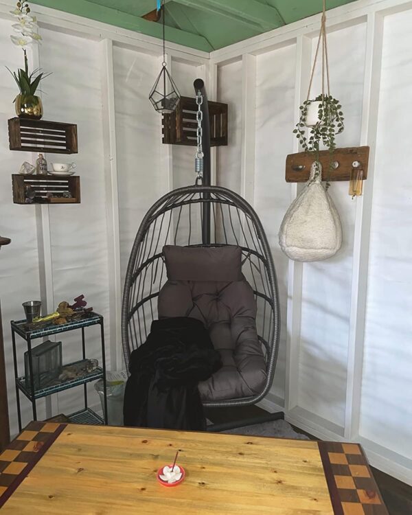 Indoor Outdoor Egg Hanging Chair with Stand, Patio Wicker Swing Egg Chair Indoor Swinging Chair Outdoor Hammock Egg Chair 350lbs Capacity for Patio Bedroom Balcony, Charcoal Grey (EG-001) - Image 22