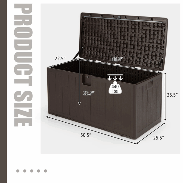 105 Gallon Deck Box, Extra Large Resin Storage Box with Lockable Lid for Cushions & Patio Furniture - Image 4