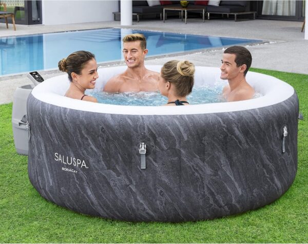 SaluSpa Fiji AirJet Large Round 2 to 4 Person Inflatable Hot Tub Portable Outdoor Spa with 120 AirJets and EnergySense Cover, Grey - Image 6
