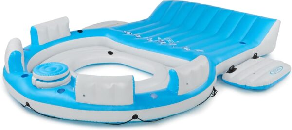 56299EP 145 x 125 x 20 Inch Splash N Chill Inflatable Lake and Pool Relaxation Island Lounger Seat for up to 7 Adults, Blue and White - Image 2