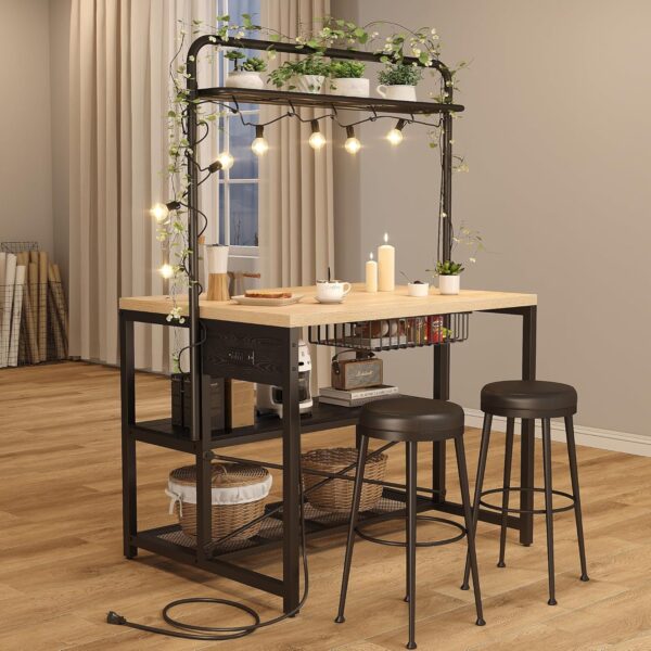 Kitchen Island, Kitchen Island with Storage, Bakers Rack, Island Table for Kitchen, Bakers Rack with Storage, Large Kitchen Island Table, Coffee Bar Table with Shelf,5 Racks,Pear Wood White - Image 2