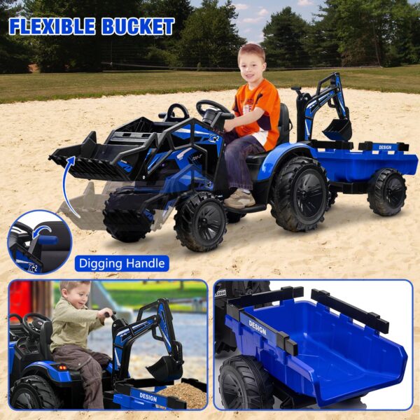 3-in-1 Ride-On Tractor, 24V Electric, Excavator & Bulldozer, Remote Control, LED, Music, USB/Bluetooth max 66 lbs – Bright-blue - Image 21