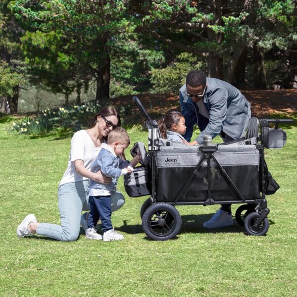 4 Seater Stroller Wagon- Premium Quad Stroller Wagon for 4 Kids with Convertible Seats, Adjustable Push/Pull Handles, Removable Canopy & Flat Fold, Grey - Image 2