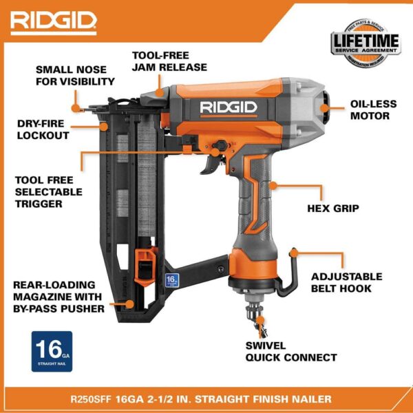 6 Gal. Portable Electric Pancake Air Compressor w/ 18GA Brad Nailer, 16GA Straight Finish Nailer, & 18GA Finish Stapler R69603FK - Image 4