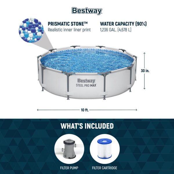 Steel Pro MAX 10'x30" Round Above Ground Outdoor Swimming Pool with Pump - Image 3