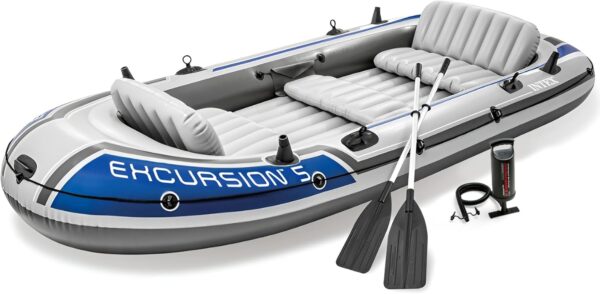 Excursion Inflatable Boat Series: Includes Deluxe 54in Boat Oars and High-Output Pump – SuperTough PVC – Adjustable Seats with Backrest – Fishing Rod Holders – Welded Oar Locks - Image 4
