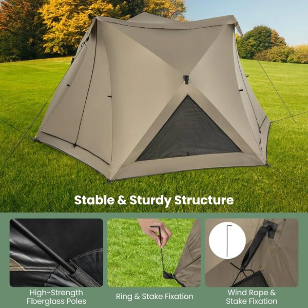 Pop-up Camping Tent for 4/5/6 Person, 6-Sided Family Tent w/Rainfly, Skylight, 3 Doors - Image 5