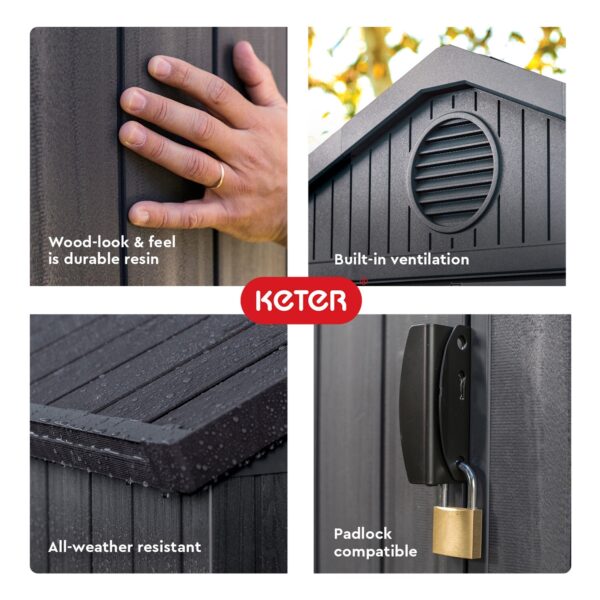 Keter Darwin 4 Foot x 6 Foot Outdoor Garden Tool Storage Shed w/Window, Graphite - Image 4