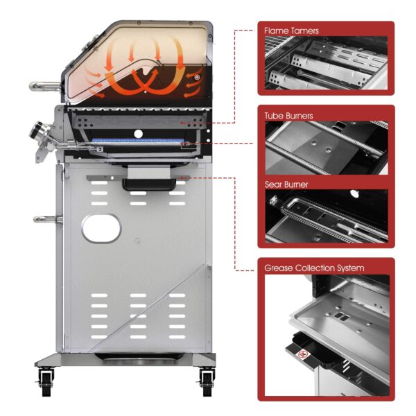 Royal Gourmet GA6402S Stainless Steel Gas Grill, Premier 6-Burner Propane Grill with Sear Burner and Side Burner, 74,000 BTU, Cabinet Style, Outdoor BBQ Party Grill, Silver - Image 17