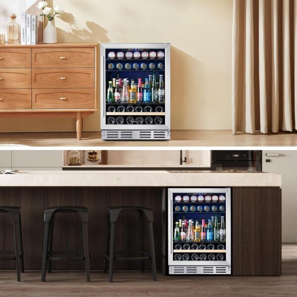 24 inch Wine Cooler, 46 Bottle - Dual Zone Built-in or Freestanding Fridge with Stainless Steel Reversible Glass Door, for Home, Kitchen, or Office. - Image 7