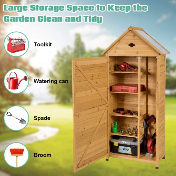 Outdoor Storage Shed, Lockable Fir Wood Garden Tool Storage Cabinet - Image 5