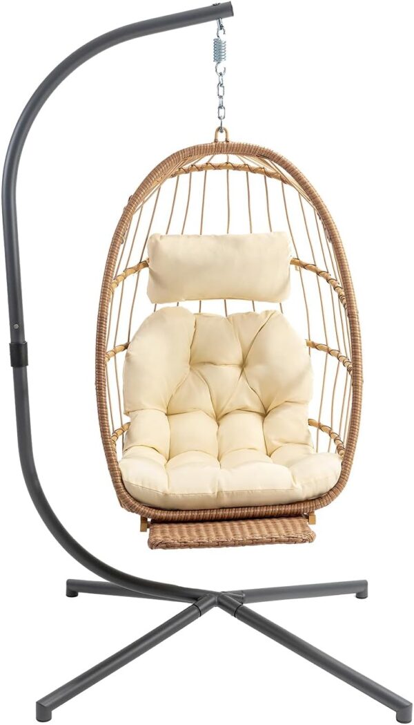 Indoor Outdoor Egg Hanging Chair with Stand, Patio Wicker Swing Egg Chair Indoor Swinging Chair Outdoor Hammock Egg Chair 350lbs Capacity for Patio Bedroom Balcony, Charcoal Grey (EG-001) - Image 19